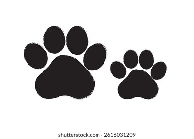 Ink Dog and cat Paw, grunge style vector, black dog's paw print .