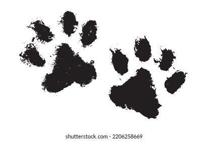 Ink Dog Paw, Cat Paw, grunge style, Vector.	
