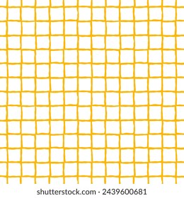 Ink doodle check lines seamless pattern. Vector hand drawn wave line with pen for sheet of paper. Orange lines. Repeat the background for the fabric