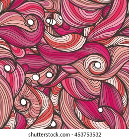 Ink doodle waves. Vector seamless pattern.