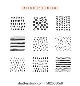 Ink doodles and scribbles hand drawn vector set. Lines, dots and other elements. Part one.