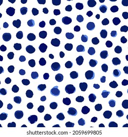 Ink dots seamless repeat pattern. Random placed, irregular, watercolor vector round spots all over surface print on white background.