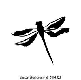 Ink dragonfly vector, grunge logo
