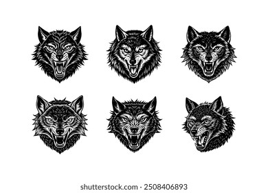 : Ink drawing of an angry wolf with a grungy texture, perfect for print-ready graphics.