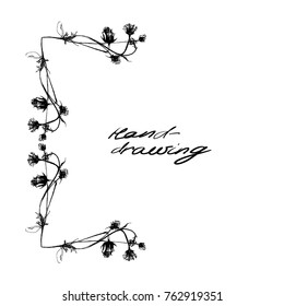 ink drawing blossom vintage frame for wedding invitations. post card corners with nature flower template 