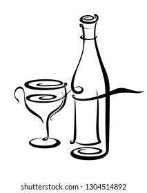 Ink drawing of bottle of wine.