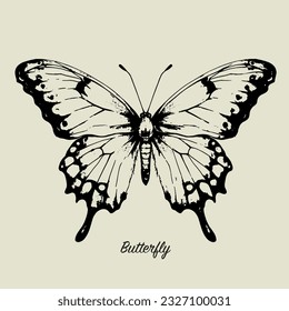 Ink Drawing of Butterfly decorative elements for birthdays, greetings, Thank you, weddings, invitations, fashion, Beauty, and Tattoo use. 
