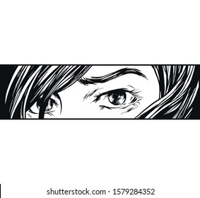 Ink Drawing Eyes Manga Illustration Anime Print Design