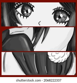 Ink drawing eyes manga illustration anime print design. Manga style. Japanese cartoon Comic concept. Anime characters.