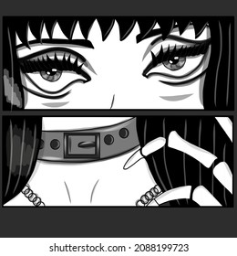 Ink drawing eyes manga illustration anime print design. Manga style. Japanese cartoon Comic concept. Anime characters.