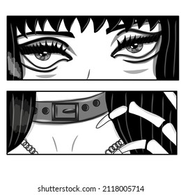 Ink drawing eyes manga illustration anime print design. Manga style. Japanese cartoon Comic concept. Anime characters.