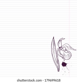 ink drawing  flower at lined paper, vector illustration