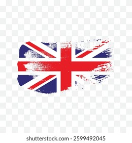 Ink drawing grunge texture creative united kingdom UK or England flag png transparent background. The British flag. Great Britain paint brush splatter flag icon or symbol illustration.