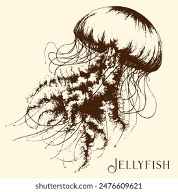 Ink Drawing of Jellyfish decorative elements for summer party, birthday, greeting, Thank you, wedding, invitation, fashion, Beauty, Tattoo use. 