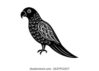 ink drawing parrot with fine paisley detailing