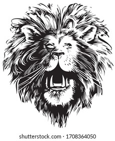 Ink drawing of roaring lion.