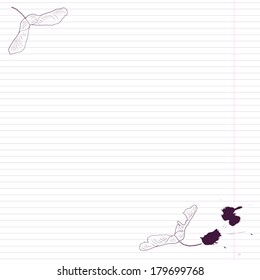ink drawing seeds of maple at lined paper, hand drawn vector illustration