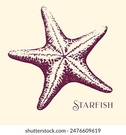 Ink Drawing of Starfish decorative elements for summer party, birthday, greeting, Thank you, wedding, invitation, fashion, Beauty, Tattoo use. 