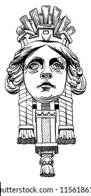 ink drawing of vintage sketch design element of Lviv (Ukraine) historical building, women, queen