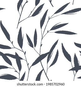 Ink drawn botanical seamless pattern