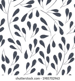 Ink drawn botanical seamless pattern