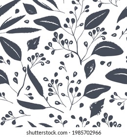 Ink drawn botanical seamless pattern