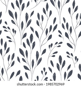 Ink drawn botanical seamless pattern
