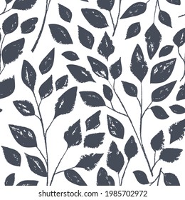 Ink drawn botanical seamless pattern