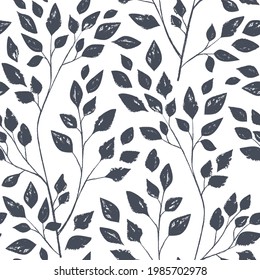 Ink drawn botanical seamless pattern