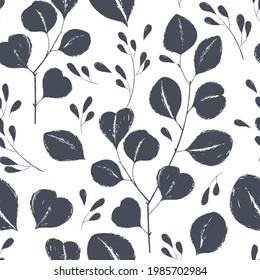 Ink drawn botanical seamless pattern