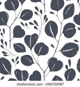 Ink drawn botanical seamless pattern