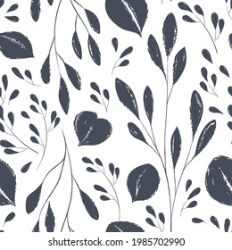 Ink drawn botanical seamless pattern