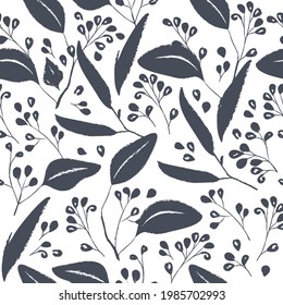Ink drawn botanical seamless pattern