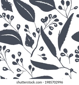 Ink drawn botanical seamless pattern