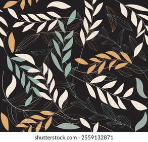 Ink drawn botanical seamless pattern, Ink drawn botanical seamdesign with beautiful flower and leaves. Flower art. floral and leaf pattern design for fabric, cotton, wallpaper, satin