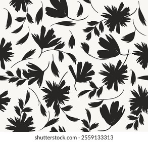 Ink drawn botanical seamless pattern, Ink drawn botanical seamdesign with beautiful flower and leaves. Flower art. floral and leaf pattern design for fabric, cotton, wallpaper, satin