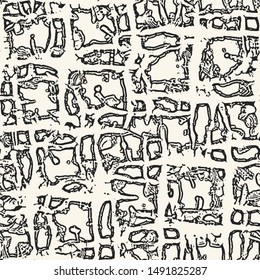 Ink Drawn Checkered Textured Distressed Background. Seamless Pattern.