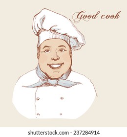ink drawn chef realistic vector illustration