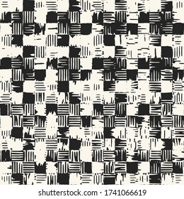 Ink Drawn Distressed Textured Checkered Pattern