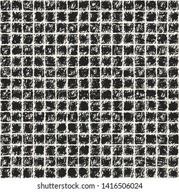 Ink Drawn Effect Checkered Textured Speckled Background. Seamless Pattern.