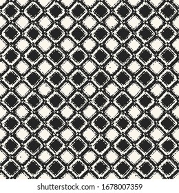Ink Drawn Mottled Textured Checked Pattern.