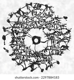 Ink Drawn Organic Design Element on Watercolor-Dyed Textured Background