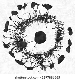 Ink Drawn Organic Design Element on Watercolor-Dyed Textured Background