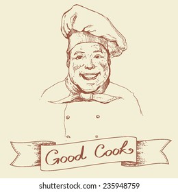 ink drawn portrait of chef vector illustration
