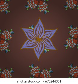 Ink drawn style. Vector illustration. Of a seamless fish pattern in colors.