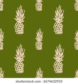 Ink drawn vector seamless repeat pattern in expressive freeform style. Coastal sea themed. Pineapple 