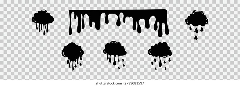 Goteo de tinta y pintura de manchas, salpicaduras y salpicaduras conjunto. Negro goteo de tinta. patrón de tinta sin fisuras. Líquidos goteando gota de pintura. Varios goteos de pintura negra