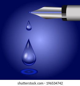 Ink drop falling from a pen.