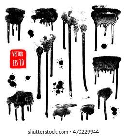 Ink drops. Grunge paint. Design element set. Vector Illustration, Isolated on white
