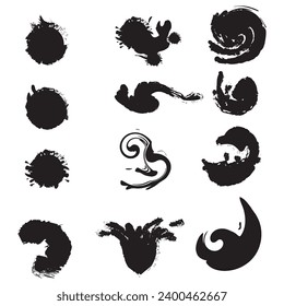 Ink drops. Paint splash, grunge liquid drop splashes, abstract artistic ink splatter. Black ink splashes illustration set